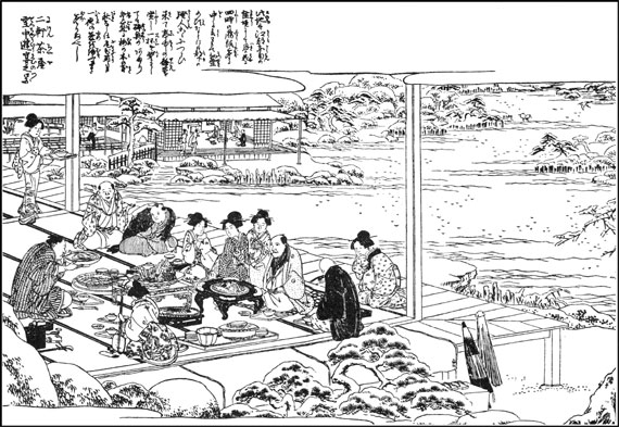 『江戸名所図会』二軒茶屋　雪中遊宴之図 (雪見や月見で有名だった高級料亭)