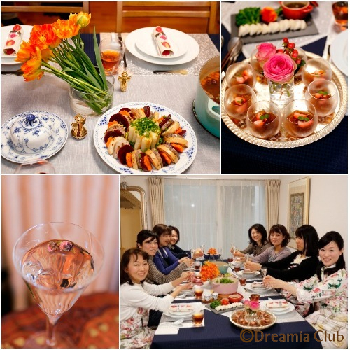 桃の花を漬け込んだお酒で乾杯！お疲れ様でした！