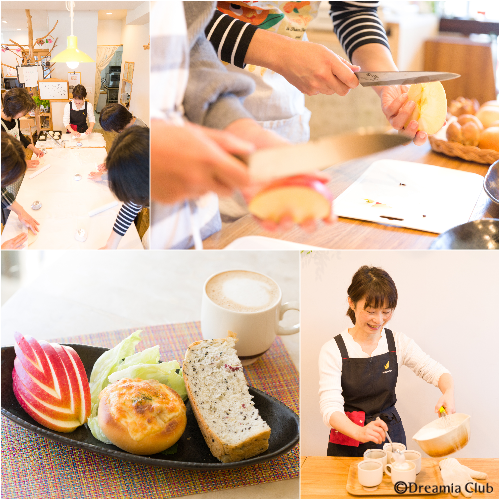 パン作り以外にちょっとしたメニューや知識が学べるのも人気。今回はりんごの飾り切りを紹介