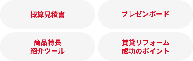 概算見積書・プレゼンボード・商品特長紹介ツール・賃貸リフォーム成功のポイント