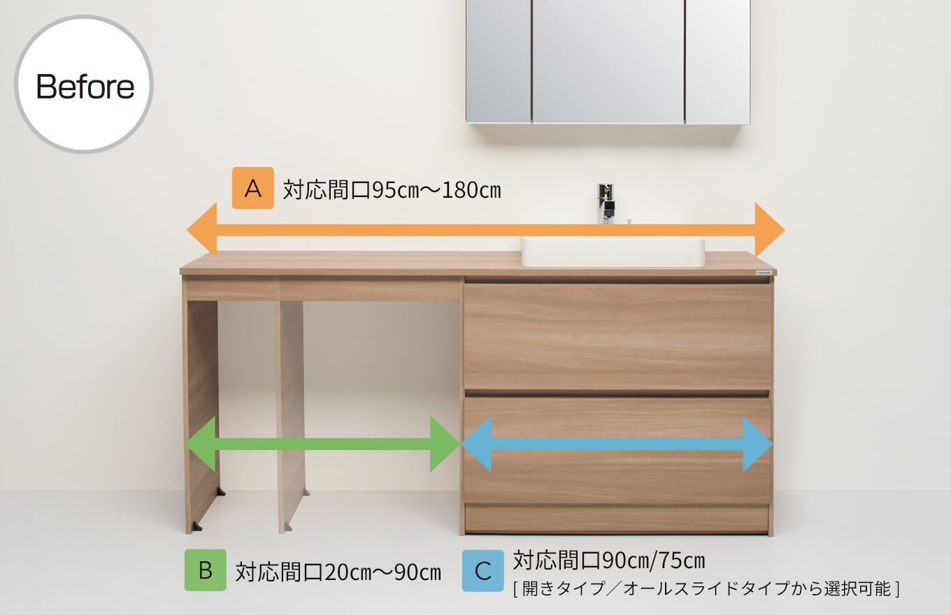 洗面空間に合わせてぴったり納まる Before